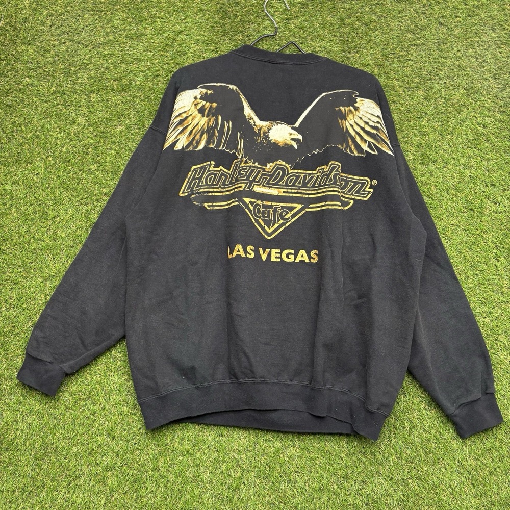 1990s Harley Davidson AOP Sweatshirt Mens Large Eagle Wings Las Vegas y2kk Cross - Picture 9 of 10